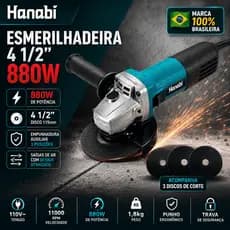 Esmerilhadeira Lixadeira Angular 880W 115mm 11000RPM Hanabi Profissional com 3 Discos
