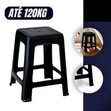 Kit 10 a 03 Banqueta Preta De Plástico Resistente Reforçada Adulto Suporta Até 120kg