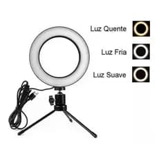 Ring Light Led Iluminador Portátil 6' Polegadas com Tripé De Mesa E Suporte de Celular Smartphone