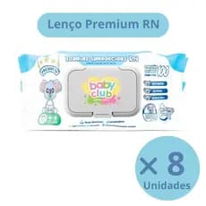 KIT C/8 UNIDADES TOALHAS UMEDECIDAS RECEM NASCIDO BABY CLUB PREMIUM  100 FOLHAS CADA