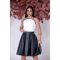 Saia Midi Feminina Couro Moda Evangelica Casual Tendencia