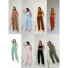 Conjunto Alfaiataria Cargo Feminino com Top Sem Alça Moda Tendência