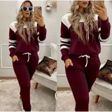 Moleton  De Frio Feminino Blusa e Calça Malha Crepe com Capuz