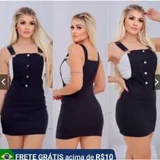 Vestido Jardineira Feminina Curto Moda Blogueira Suspensório