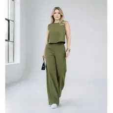 Conjunto Feminino Blusa e Calça Pantalona Em Alfaiataria