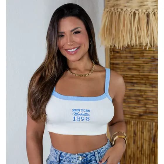 Top Cropped Feminino Alcinha Estampa New York Estilo Streetwear Casual