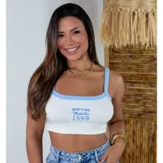 Top Cropped Feminino Alcinha Estampa New York Estilo Streetwear Casual