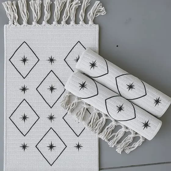 Kit tapete cozinha 100% algodão com passadeira geometric 3pç