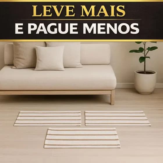 Kit 3 Tapetes Capacho Mandacaru Listrado 40x60cm em Algodão, Decorativo para Entrada e Cozinha