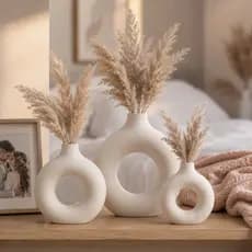Kit Vaso Branco e Marfim 3 Peças Estilo Moderno Boho Chic para Sala Trio Roma