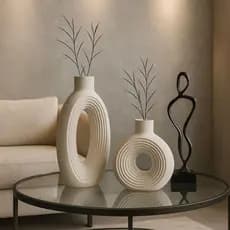 Kit Vasos Decorativo Branco e Marfim com Acabamento Sofisticado para Ambientes Refinados