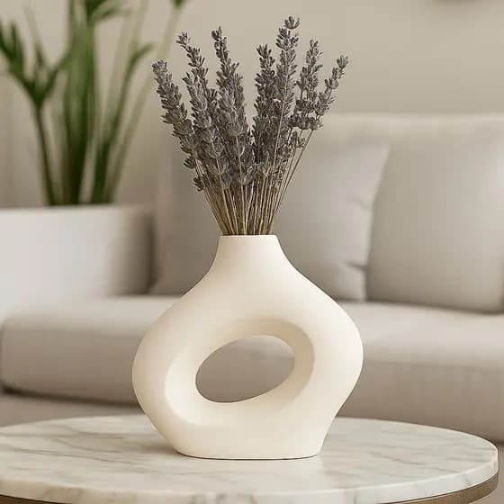 Vaso Branco e Marfim 18cm Vazado Decorativo Estilo Orgânico Moderno Minimalista Elba