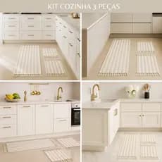 Kit 3 Tapetes Tropical com Franjas – Praticidade Diária com Visual Leve e Elegante Para sua Cozinha, Quarto ou Hall