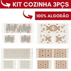 Kit tapete cozinha 100% algodão com passadeira geometric 3pç