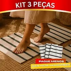 Kit 3 Tapetes Capacho 40x60cm Algodão Estampa Mandacaru Listrado Decorativo para Porta