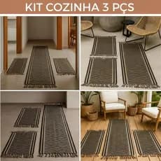 Kit Tapete Rubi para Cozinha 3 Peças Dupla Face Algodão Geométrico