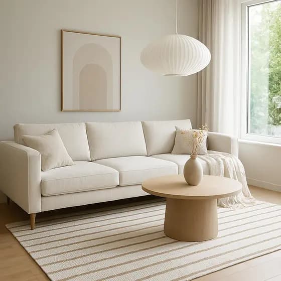 Tapete Algodão Sala Listrado, Tons Neutros, nude bege cru boho 1,40m x 2,00m