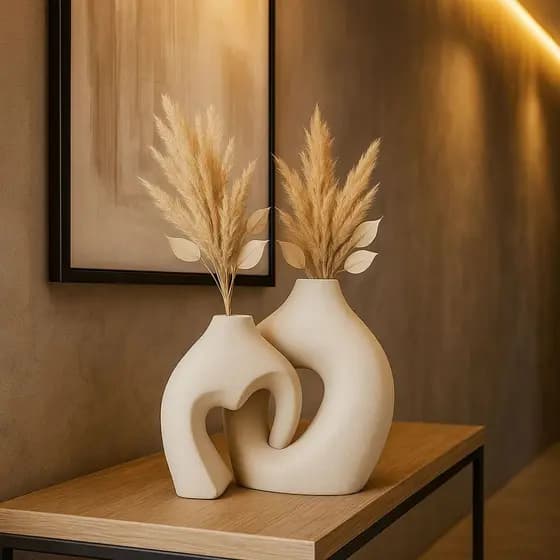 Dupla de Vasos Branco Marfim Decoração Sala Coração Love Duo