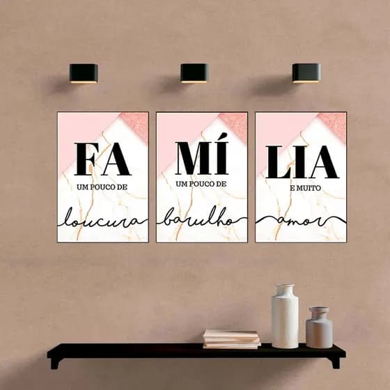 Kit Quadros Decorativos Família Mosaico3 Peças Sala De Estar Quarto