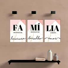 Kit Quadros Decorativos Família Mosaico3 Peças Sala De Estar Quarto