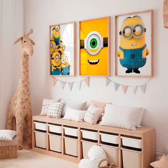 Quadros Decorativos Infantis Minions Amarelo Diversão Quarto Menino Menina Trio Kids