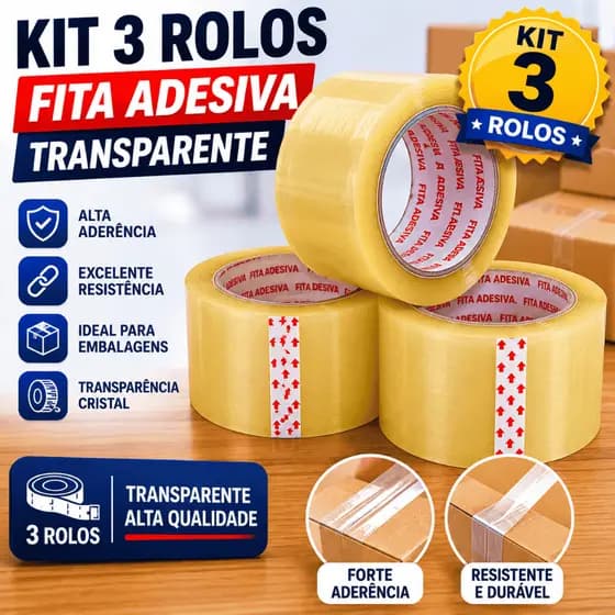 Kit 3 Fitas Adesivas Transparentes Forte Aderência Para Envios e Mudanças 500M