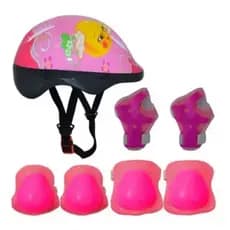 Kit Capacete Joelheira Cotoveleira Proteção Infantil Rosa Bicicleta Patins Skate Patinete