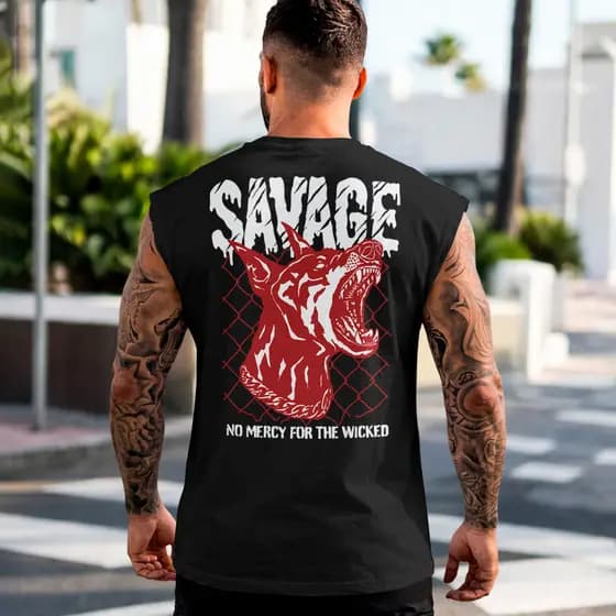 Camiseta Regata Machão Masculina 100% Algodão Estampa Cachorro Savage Dog Moda Academia
