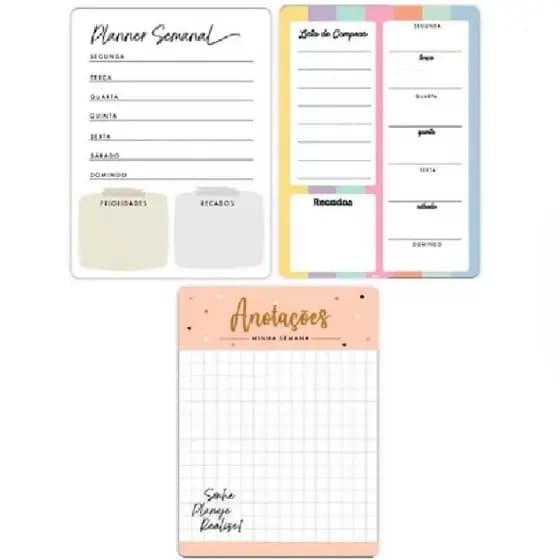 3 Lousas Planner Magnéticas Quadros para Compras e Anotações