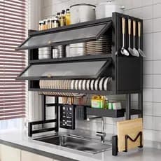 65cm/105cm Escorredor De Louça Cozinha Suspensa Modula Autosustentavel Pia Rack Organizador De Pratos Estante poeira