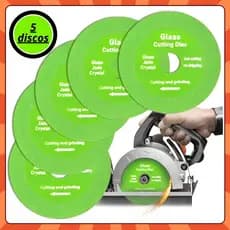 Kit 5 Discos Diamantado Para Corte De Vidro Porcelanato Piso e Cerâmica 100mm X 20mm