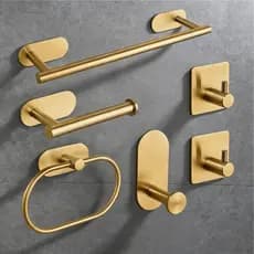 Kit Conjunto Acessório Banheiro Aço Inox Toalheiros Papeleira 6 Peças Adesivo Sem Furar a Parede