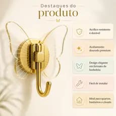 Kit Gancho Decorativo Borboleta Acrílico 2/4 Peças Autocolante Dourado Rose gold Prata