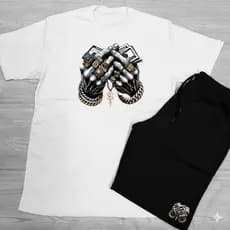 Kit Masculino Dollar Hands Conjunto Camiseta Branca e Bermuda Preta Casual Fashion 100% Algodão