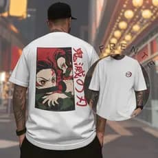 Camiseta F/C Tanjiro e Nezuko Demon Slayer Camisa Premium Algodão Estampa Kimetsu No Yaiba