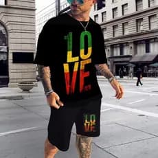 Kit Conjunto Masculino One Love Reggae Camiseta e Short Bob Marley Streetwear Leve