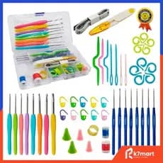 KIT CROCHÊ COMPLETO FERRAMENTAS AGULHAS, TESOURA - 53 PÇS