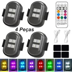 2/4pcs Controle Remoto Sem Fio Luz LED Estroboscópica 8 Cores USB Recarregável  Moto/Bicicleta/Carro