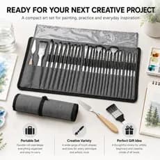 Kit 24pcs Pincéis De Pintura Para Óleo Aquarela Acrílica Guache Com Bolsa Cabelo Nylon Tubo Alumínio
