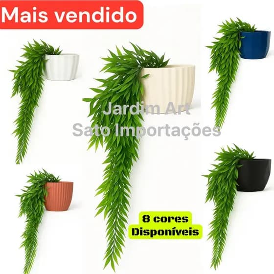 Buquê Bambu da Sorte Pendente Artificial com Vaso Cerâmico Plástico Decorativo 8 Cores +musgo