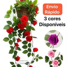 Kit 2 vasos + 2 Pendente de Rosas Artificiais Realistas PT15