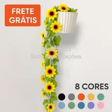 Kit 2 Pendurados Girassol Artificial com Vaso Cerâmico Plástico 8 Cores Decoração