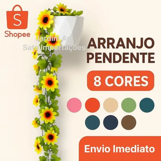 Conjunto 2 Unidades Arranjo Pendente Girassol Artificial Vaso Cerâmico Colorido