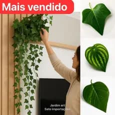 Planta Decorativa + Vaso Trançado Marrom 3 Pendentes Artificial Folhas de HERA JIBOIA MELANCIA