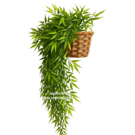 Vaso Trançado com Bambu Artificial Pendente Verde PT15