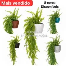 Planta Pendente Artificial SAMAMBAIA com Vaso Decorativo Polietileno Tipo Cerâmico