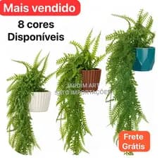 Kit Planta Artificial SAMAMBAIA Pendente + Vaso Decorativo em Polietileno Estilo Cerâmica