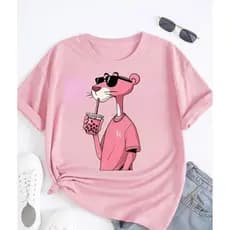 camisa femenina da pantera cor de rosa estilosa FASHION