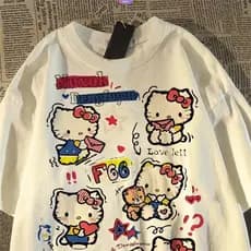Camiseta Hello Kitty Fofa Blusa 100% Algodão Blusa Unissex Camisa Manga Curta T-Shirt FASHION