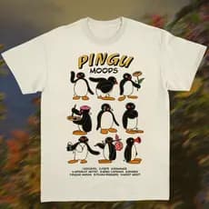 [Camiseta Premium em Algodão Puro]SISI Camiseta Pingu moods Feminina Casual Basica T-shirt feminina verão  FASHION